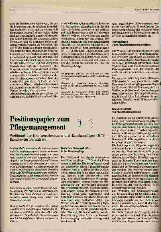 Vorschauseite 5: Krankenpflege - eine neue Zukunft Festansprache anläßlich des 19. Kongreß des ICN in Seoul/Korea
