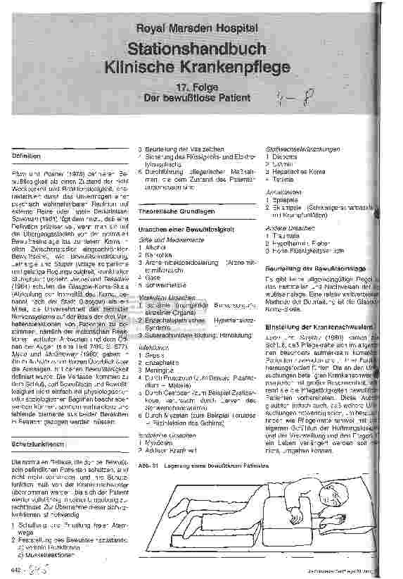 Vorschauseite 1: Stationshandbuch - Klinische Krankenpflege 17. Folge: Der bewußtlose Patient