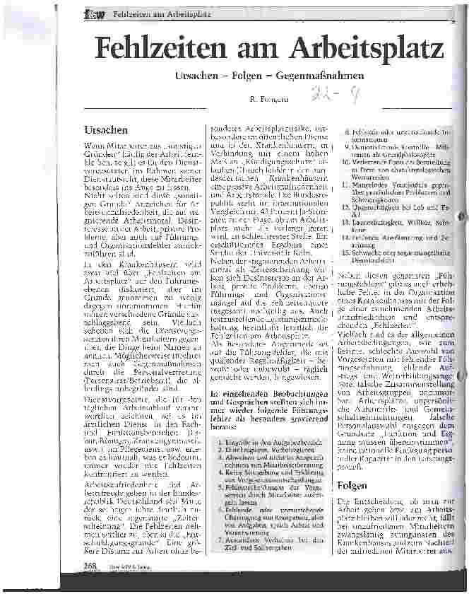 Vorschauseite 1: Fehlzeiten am Arbeitsplatz Ursachen - Folgen - Gegenmaßnahmen
