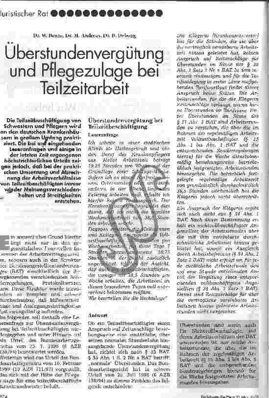 Vorschauseite 1: Überstundenvergütung und Pflegezulage bei Teilzeitarbeit