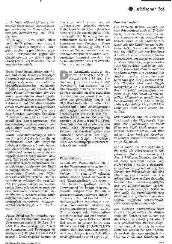 Vorschauseite 2: Überstundenvergütung und Pflegezulage bei Teilzeitarbeit