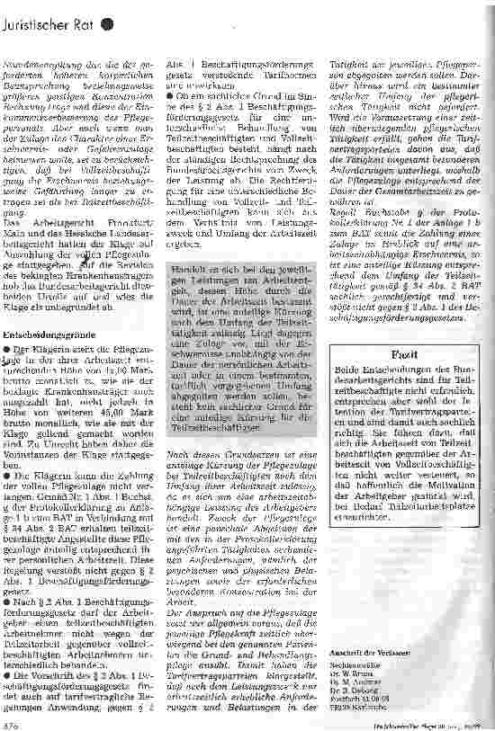 Vorschauseite 3: Überstundenvergütung und Pflegezulage bei Teilzeitarbeit