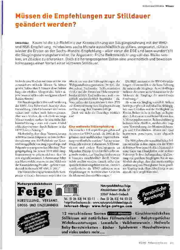 Vorschauseite 1: Müssen die Empfehlungen zur Stilldauer geändert werden?
