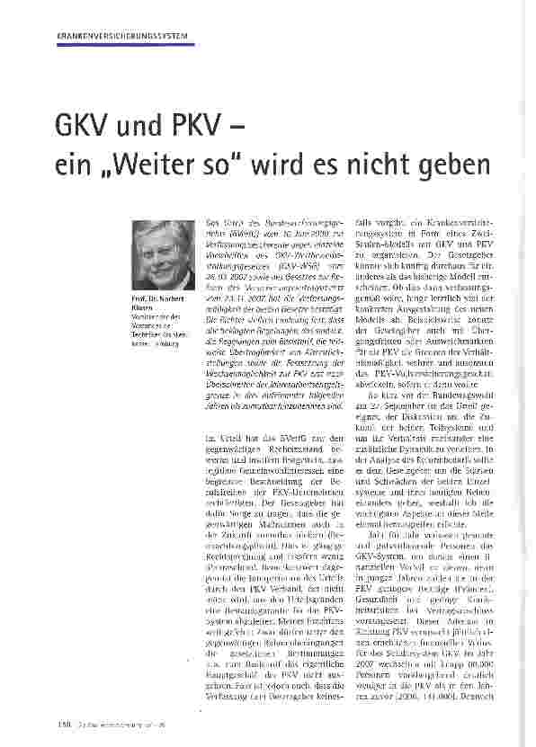 Vorschauseite 1: GKV und PKV - ein „Weiter so wird es nicht geben