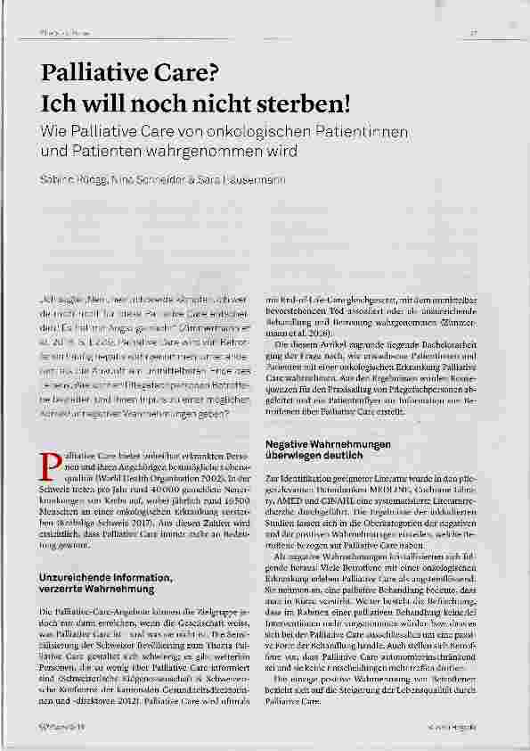 Vorschauseite 1: Palliative Care? Ich will noch nicht sterben!