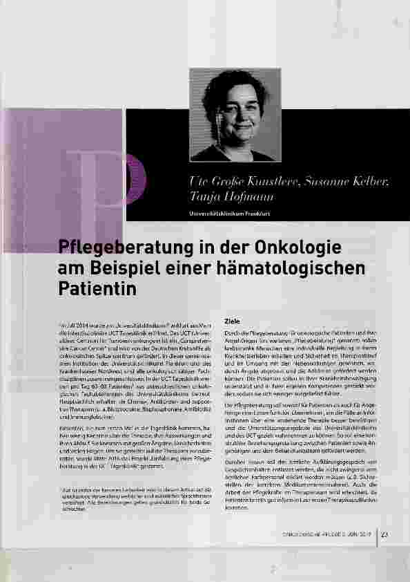 Vorschauseite 1: Pflegeberatung in der Onkologie am Beispiel einer hämatologischen Patientin