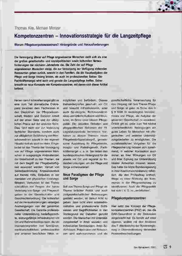 Vorschauseite 1: Kompetenzzentren Innovationsstrategie für die Langzeitpfiege