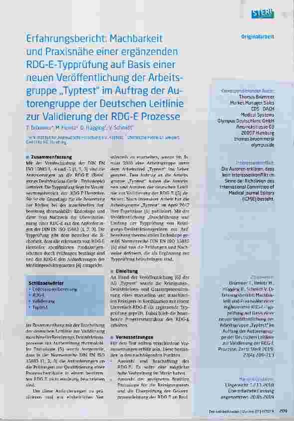 Vorschauseite 1: Erfahrungsbericht: Machbarkeit und Praxisnähe einer ergänzenden RDG-E-Typprüfung auf Basis einer neuen Veröffentlichung der Arbeitsgruppe „Typtest im Auftrag der Autorengruppe der…