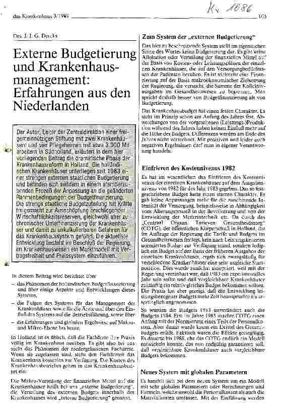 Vorschauseite 1: Externe Budgetierung und Krankenhausmanagement: Erfahrungen aus den Niederlanden