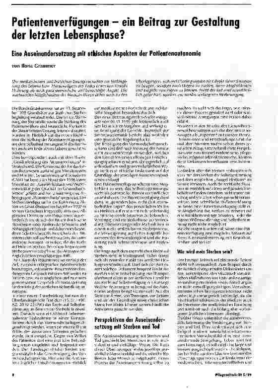 Vorschauseite 1: Patientenverfügungen - ein Beitrag zur Gestaltung der letzten Lebensphase? Eine Auseinandersetzung mit ethischen Aspekten der Patientenautonomie