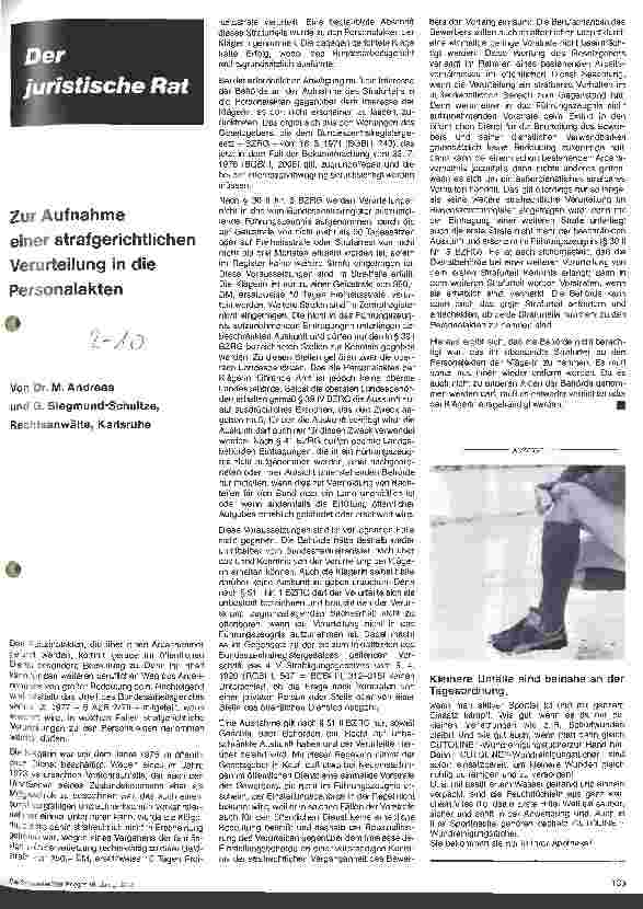 Vorschauseite 1: Zur Aufnahme einer strafgerichtlichen Verurteilung in die Personalakte