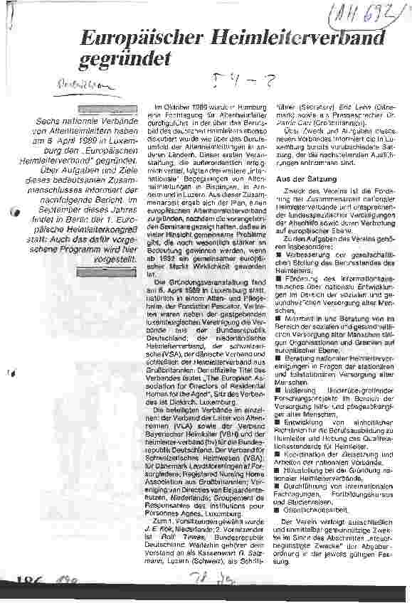 Vorschauseite 1: Europäischer Heimleiterverband gegründet