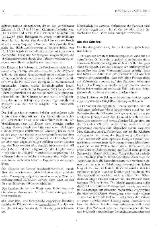Vorschauseite 2: Zahnarzt muss auch Kassenpatienten auf über die Regelversorgung hinausgehende Behandlungsalternativen hinweisen