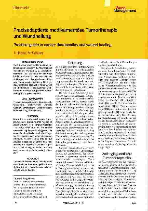 Vorschauseite 1: Praxisadaptierte medikamentöse Tumortherapie und Wundheilung
