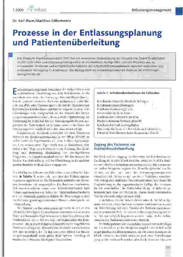 Vorschauseite 1: Prozesse in der Entlassungsplanung und Patientenüberleitung