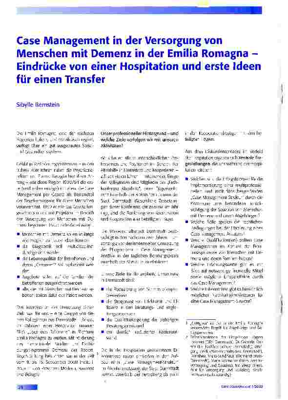 Vorschauseite 1: Case Management in der Versorgung von Menschen mit Demenz in der Emilia Romagna -Eindrücke von einer Hospitation und erste Ideen für einen Transfer