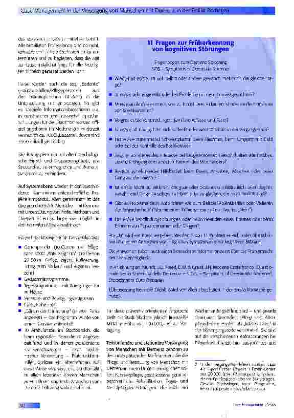 Vorschauseite 3: Case Management in der Versorgung von Menschen mit Demenz in der Emilia Romagna -Eindrücke von einer Hospitation und erste Ideen für einen Transfer