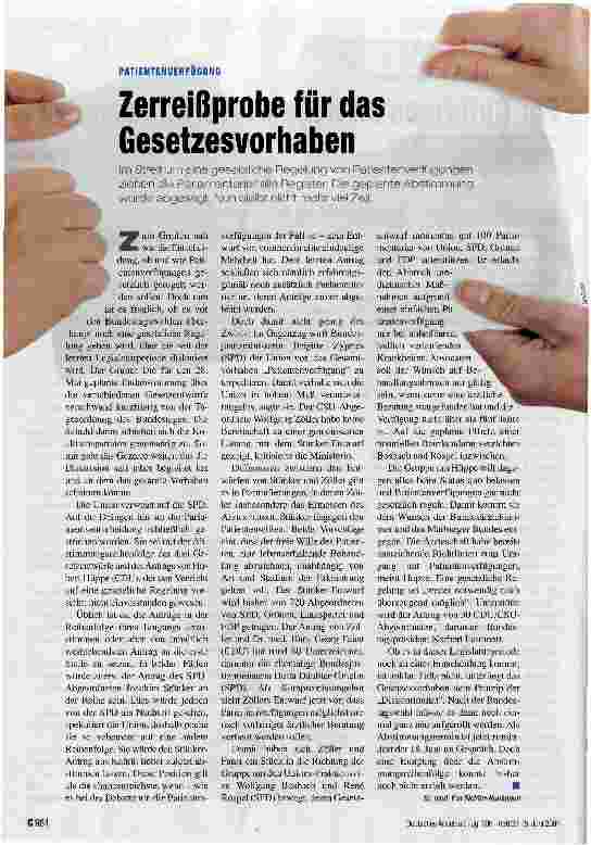 Vorschauseite 1: ÜL PATIENTENVERFÜGUNGZerreißprobe für das Gesetzesvorhaben