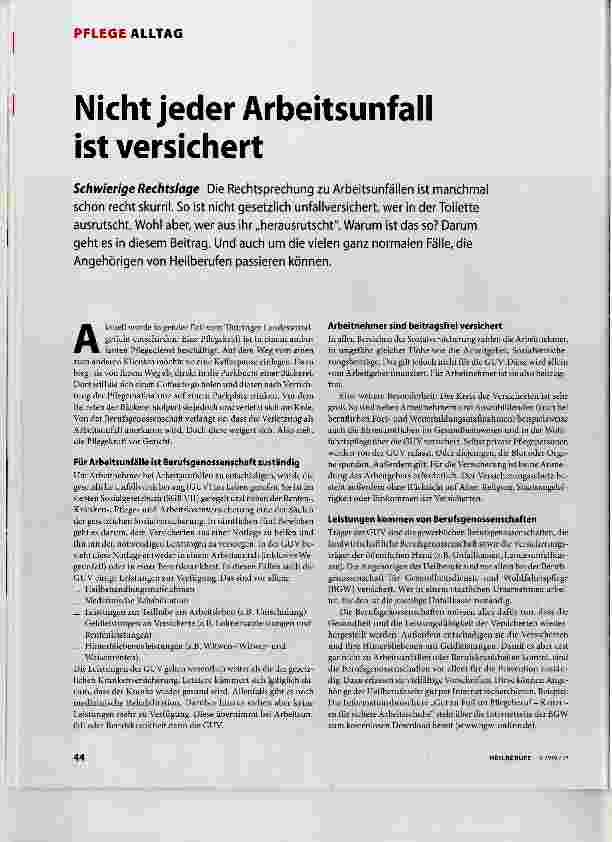 Vorschauseite 1: Nicht jeder Arbeitsunfall ist versichert
