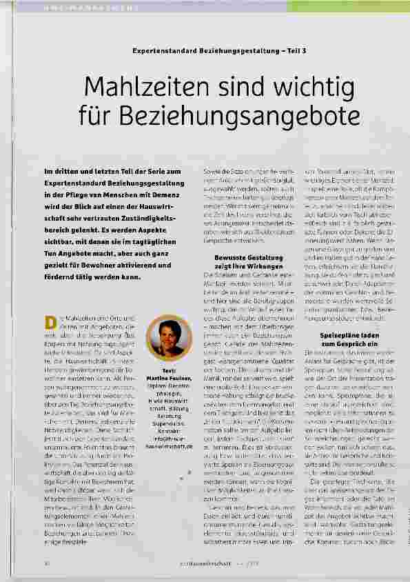 Vorschauseite 1: Expertenstandard Beziehungsgestaltung Teil 3 Mahlzeiten sind wichtig für Beziehungsangebote
