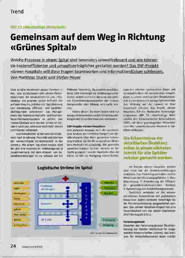 Vorschauseite 1: Gemeinsam auf dem Weg in Richtung «Grünes Spital»