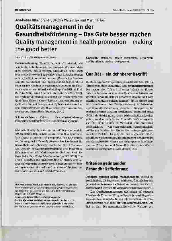 Vorschauseite 1: Qualitätsmanagement in der Gesundheitsförderung - Das Gute besser machen