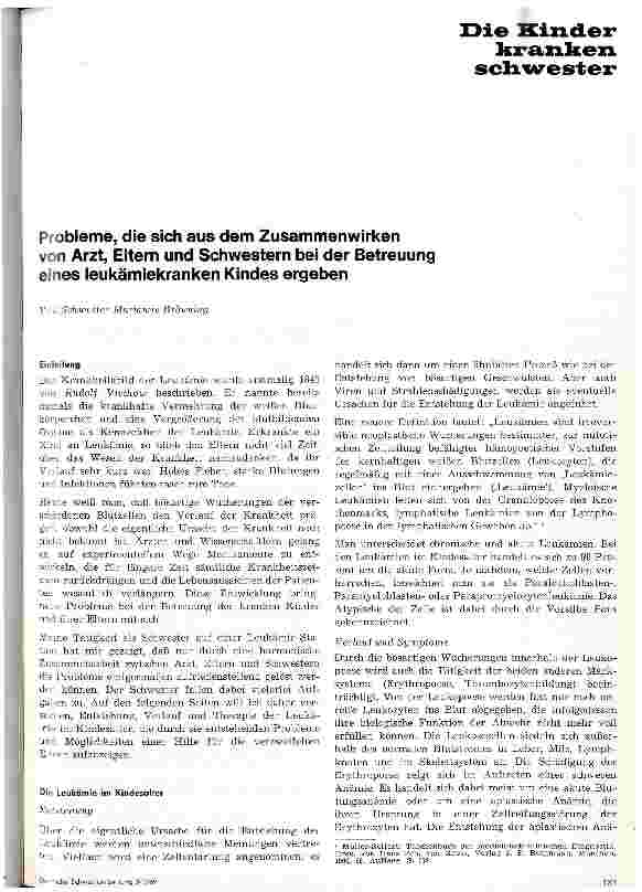 Vorschauseite 1: Probleme, die sich aus dem Zusammenwirken von Arzt, Eltern und Schwestern bei der Betreuung eines leukämiekranken Kindes ergeben