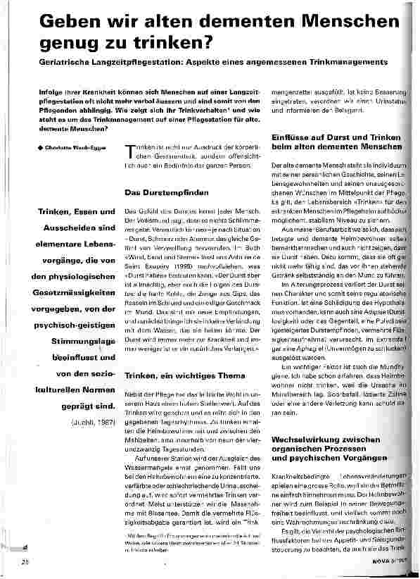 Vorschauseite 1: Geben wir alten dementen Menschen genug zu trinken?