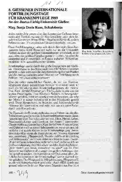 Vorschauseite 1: 8. Giessener Internationale Fortbildungstage für Krankenpflege 1989 An der Justus-Liebig-Universität Gießen