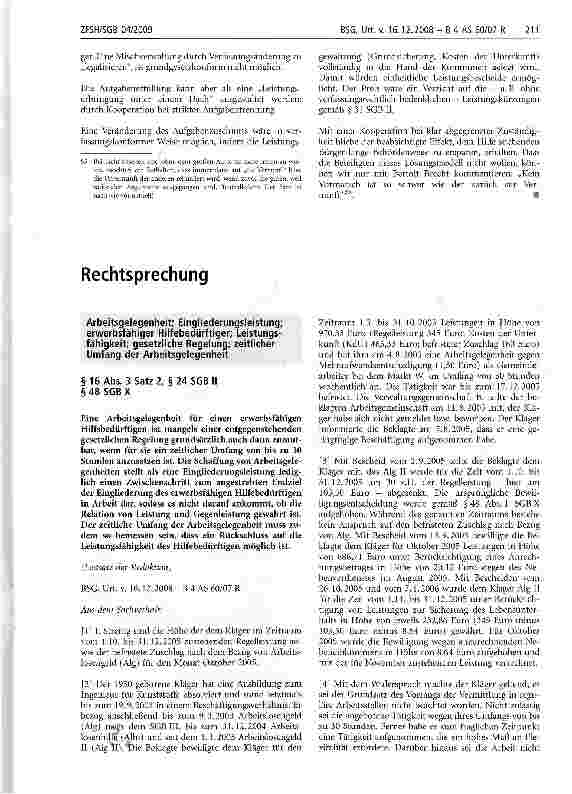 Vorschauseite 1: Arbeitsgelegenheit; Eingliederungsleistung; erwerbsfähiger Hilfebedürftiger; Leistungsfähigkeit; gesetzliche Regelung; zeitlicher Umfang der Arbeitsgelegenheit