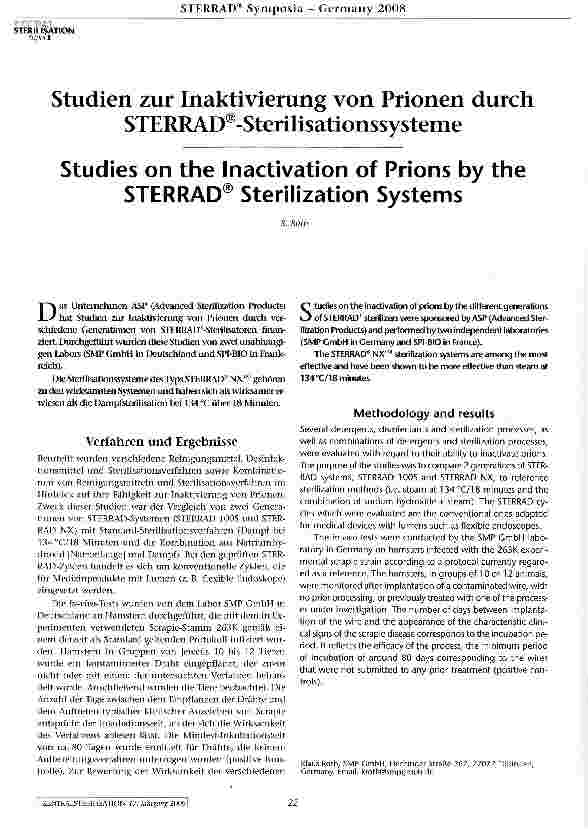 Vorschauseite 1: Studien zur Inaktivierung von Prionen durch STERRAD®-Sterilisationssysteme