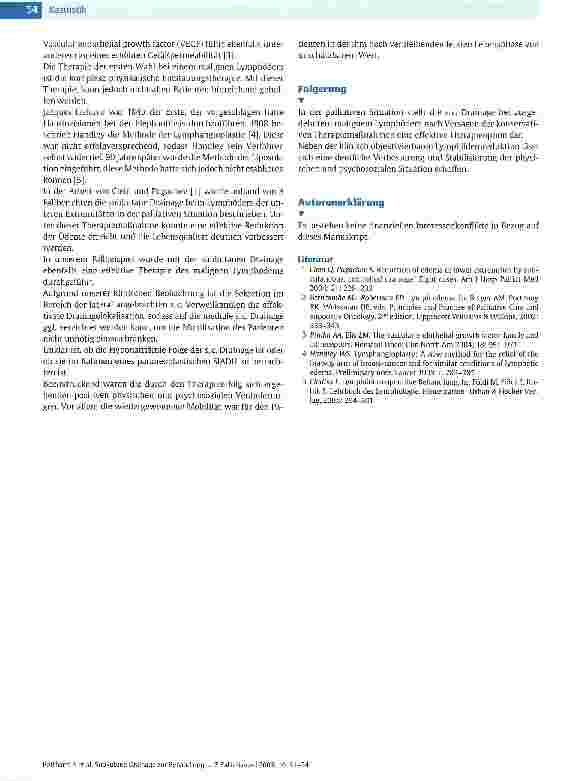 Vorschauseite 4: Subkutane Drainage zur Behandlung des malignen Lymphödems in der Palliativen Situation nach Versagen der komplexen physikalischen Entstauungstherapie