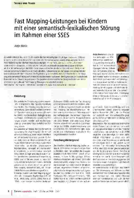 Vorschauseite 1: Fast Mapping-Leistungen bei Kindern mit einer semantisch-lexikalischen Störung im Rahmen einer SSES