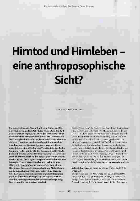 Vorschauseite 2: Hirntod und Hirnleben - eine anthroposophische Sicht?