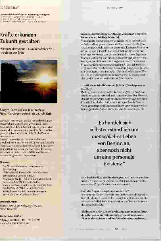 Vorschauseite 5: Hirntod und Hirnleben - eine anthroposophische Sicht?