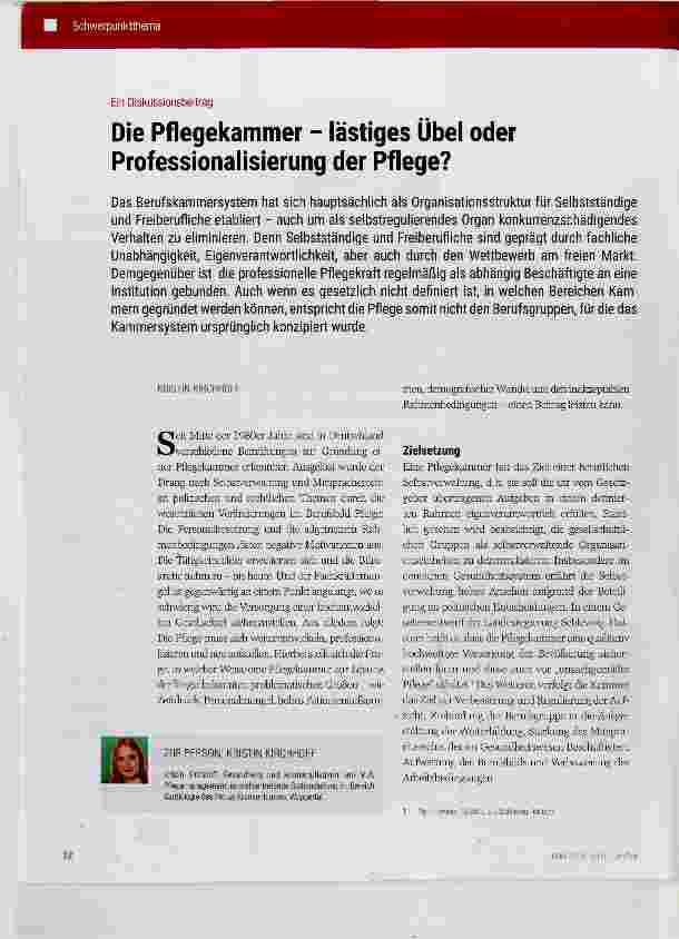 Vorschauseite 1: Die Pflegekammer lästiges Übel oder Professionalisierung der Pflege?