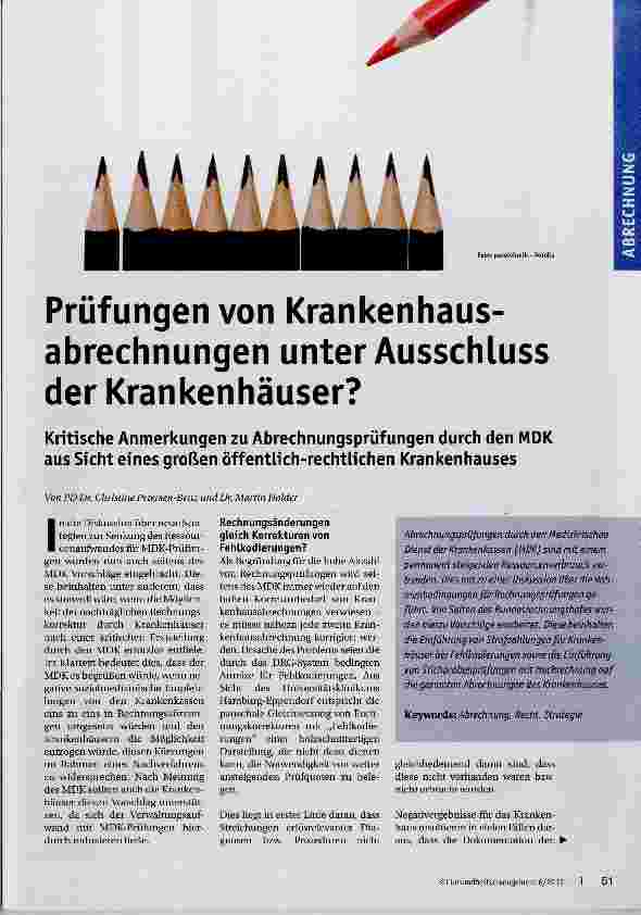 Vorschauseite 1: Prüfungen von Krankenhausabrechnungen unter Ausschluss der Krankenhäuser?