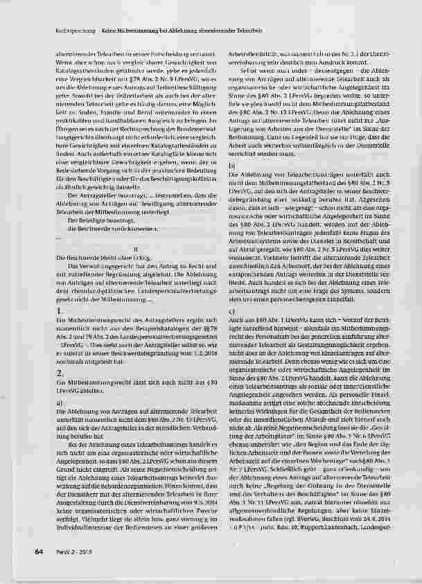 Vorschauseite 2: Keine Mitbestimmung bei Ablehnung alternierender Telearbeit