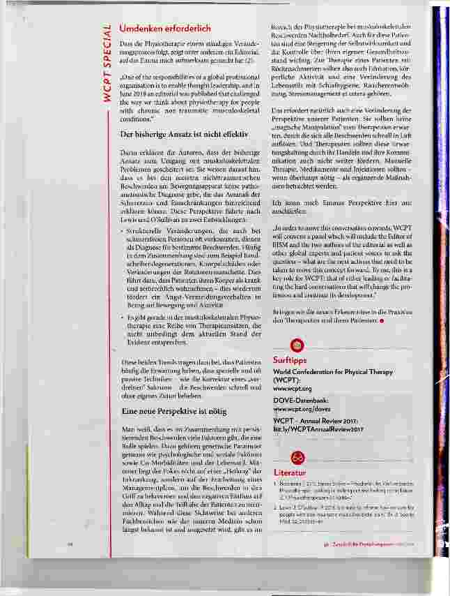 Vorschauseite 3: Physiotherapie international: Veränderung und Weiterentwicklung diskutieren