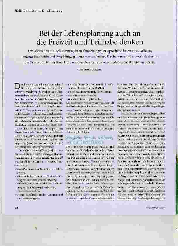 Vorschauseite 1: Bei der Lebensplanung auch an die Freizeit und Teilhabe denken