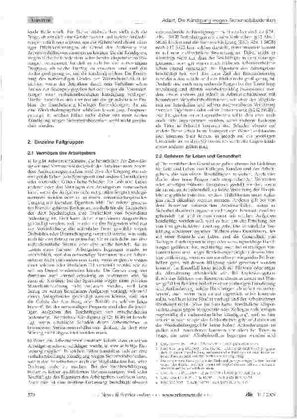 Vorschauseite 2: Die Kündigung wegen Sicherheitsbedenken
