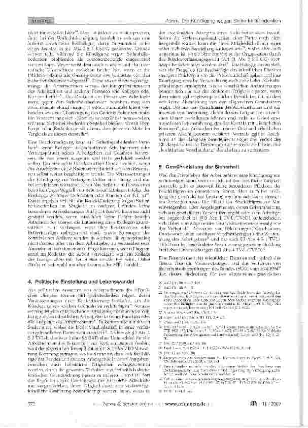 Vorschauseite 4: Die Kündigung wegen Sicherheitsbedenken
