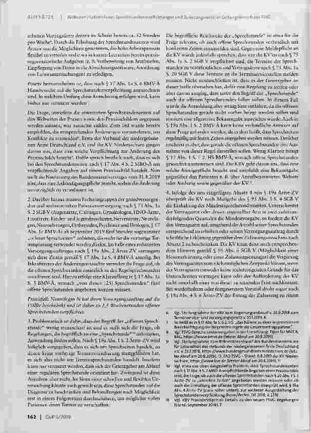Vorschauseite 2: Sprechstundenverpflichtungen und Zulassungsrecht im Geltungsbereich desTSVG - Neuregelungen und offene Fragen