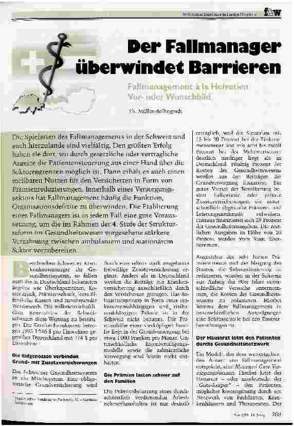 Vorschauseite 1: Der Fallmanager überwindet Barrieren Fallmanagement à la Helvetien, Voroder Wunschbild