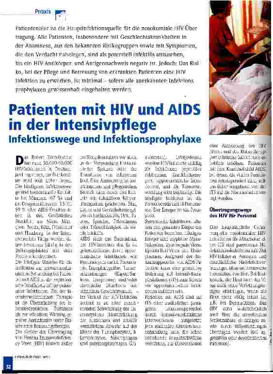 Vorschauseite 1: Patienten mit HIV und AIDS in der Intensivpflege Infektionswege und Infektionsprophylaxe