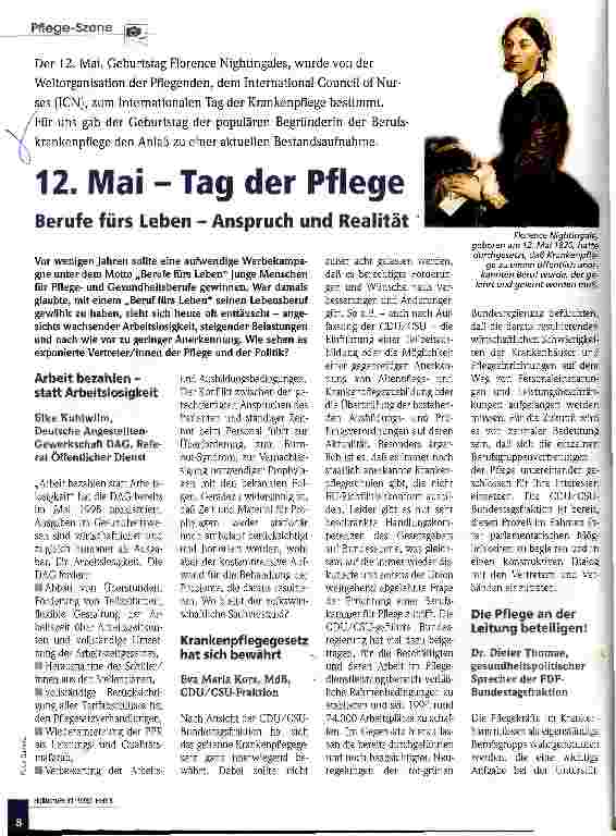Vorschauseite 1: 12. Mai - Tag der Pflege Berufe fürs Leben - Anspruch und Realität