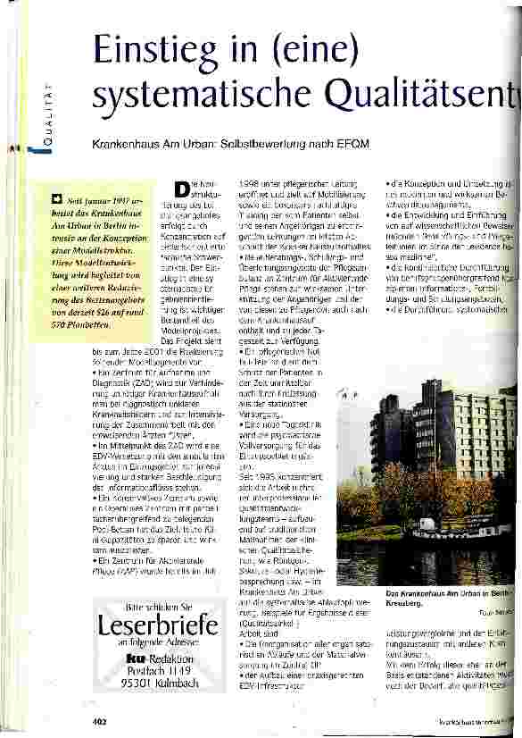 Vorschauseite 1: Einstieg in (eine) systematische Qualitätsentwicklujg Krankenhaus Am Urban: Selbstbewertung nach EFQM