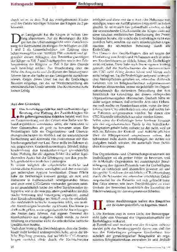 Vorschauseite 2: Darf Pflegenden die CTG-Beurteilung im Krankenhaus überlassen werden? Zu den Organisationspflichten eines Belegkrankenhauses bei Übertragung belegärztlicher Leistungen auf Pflegen…