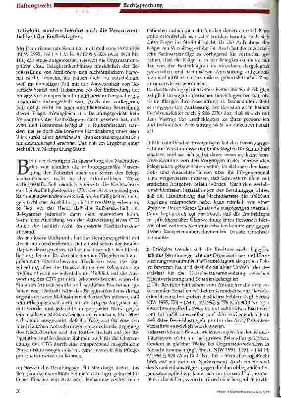 Vorschauseite 4: Darf Pflegenden die CTG-Beurteilung im Krankenhaus überlassen werden? Zu den Organisationspflichten eines Belegkrankenhauses bei Übertragung belegärztlicher Leistungen auf Pflegen…
