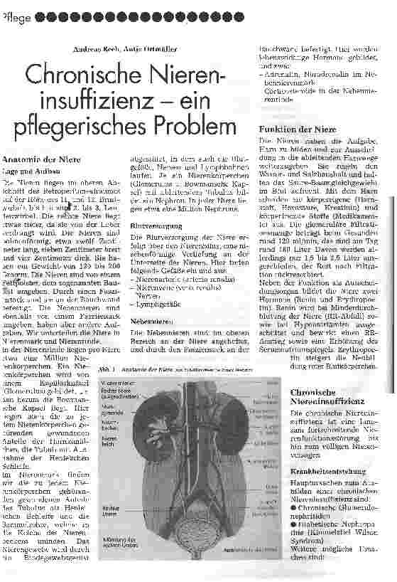 Vorschauseite 1: Chronische Niereninsuffizienz - ein pflegerisches Problem